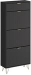 Vicco Schuhschrank Helge, Schwarz, 60 x 145 cm | 3 F&auml;cher, freistehend f&uuml;r