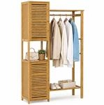 Relaxdays Kleiderst&auml;nder, Bambus, 2 Schrankf&auml;cher, Kleiderstange, Natur | Haken,