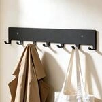 doporro Garderobenleiste 50 cm Schwarz, 7 Haken, Wandgarderobe Kleiderhaken 