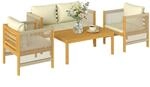 Outsunny Gartenm&ouml;bel Set Akazienholz f&uuml;r 4 Personen mit 2er Sofa Beige 