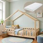 [en.casa] Kinderbett Treviolo mit Matratze 80x160 cm Holzfarben | Hausbett, Holzbett