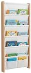 Relaxdays B&uuml;cherregal mit 7 Stofftaschen, Wandmontage, wei&szlig; | Wandregal f&uuml;r