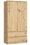 AKORD Zweit&uuml;riger Kleiderschrank S 90 cm 2 Schubladen mit Regalen und Einer