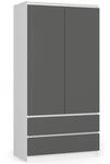 AKORD Zweit&uuml;riger Kleiderschrank S 90 cm 2 Schubladen mit Regalen und Einer