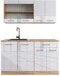 Vicco Singlek&uuml;che R-Line, Wei&szlig; Hochglanz/Goldkraft Eiche, 140 cm | 4 Module &middot;