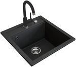 Bergstr&ouml;m Granitsp&uuml;le mit Armatur, Schwarz, 49 x 50 cm | mit Armatur Schwarz,