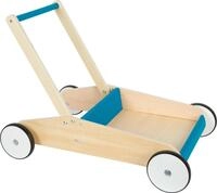 small Foot Lauflernwagen Petrolblau, robuster Schiebewagen aus Holz, mit gro&szlig;er