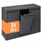 Relaxdays M&uuml;lleimer, 3 F&auml;cher, 3x10 l, anthrazit | aufklappbar, entnehmbare