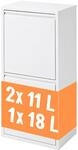 Relaxdays M&uuml;lleimer, 3 F&auml;cher, 1x 18l & 2x 11l, wei&szlig; | aufklappbar, entnehmbare