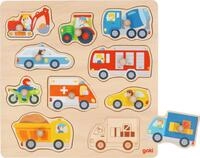 goki 57391 - Hintergrundbildpuzzle Fahrzeuge aus Holz - 10 Teile