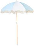 Beliani Sonnenschirm mit Volant Regenschutz Holzmast rund Boho Mondello