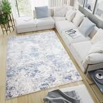 TAPISO Sky Teppich Kurzflor Blau Grau Patchwork Abstrakt 300 x 400 cm | Modern