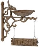 Relaxdays Vogeltr&auml;nke Gusseisen, WELCOME Schild, Gartendeko, Wandmontage,