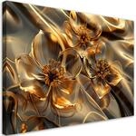 Feeby Leinwandbilder - Deko Bilder - Gold Glasblumen 3D - Canvas 90x60 1tlg-