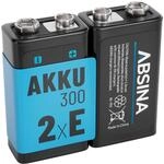 ABSINA 9V Blockbatterie Akku wiederaufladbar 300 mit 8,4 Volt & min. 270mAh |...
