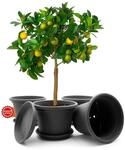 BigDean 4X Blumentopf mit Untersetzer rund &oslash; 35 cm Anthrazit wetterfest 