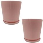 Relaxdays Blumentopf, 2er Set, Pflanztopf mit Untersetzer, Rillen, H x D: 20 x...