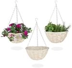 Relaxdays Blumenampel, 3er Set, Weide Korbgeflecht, handgefertigt, Natur | Folie,