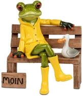 formano Frosch auf Bank mit Moin-Gru&szlig; und M&ouml;we aus Kunststein, handbemalt, 13 cm,