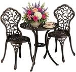 Relaxdays Balkonm&ouml;bel Set, 3-teilig, Balkontisch mit 2 St&uuml;hlen, Bronze | verziert,