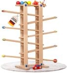 Coemo Stabile Kugelbahn XL aus Holz, Natur, 7 niedliche Mobile wie Auto | Blume,