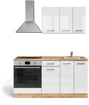 Vicco Singlek&uuml;che R-Line, Wei&szlig; Hochglanz/Goldkraft Eiche, 160 cm | mit