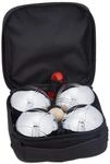 Relaxdays Boule Kugeln, 4 Metall Kugeln, Silber/schwarz | Set mit Zielkugel &