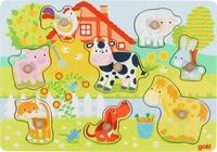 goki 57392 - Steckpuzzle Bauernhoftiere aus Holz - 8 Teile