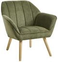 Sessel Stoff gr&uuml;n mit Armlehnen Holzbeinen wasserabweisend Retro Stil Torud