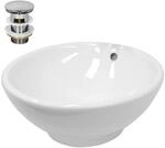 ECD Germany Waschbecken Waschtisch &Oslash; 420 x 170 mm Rund Keramik Wei&szlig; inkl.