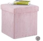 Relaxdays Sitzw&uuml;rfel, faltbar, Sitzhocker mit Stauraum, Kordsamt, rosa 