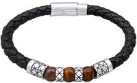 Kuzzoi Buddha Herren Lederarmband 6 mm Herrenarmband in schwarz 925 Silber 