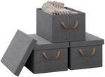 WOLTU Aufbewahrungsbox mit Deckel 3 St&uuml;ck, mit Griffen, Grau, 38x27x20cm | aus