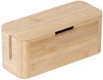 Relaxdays Kabelbox f&uuml;r Steckdosenleiste, Bambus, Magnetdeckel, Natur | 14,5x34x13,5