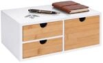Relaxdays Schubladenbox, Bambus, MDF, wei&szlig;, natur | Mini Kommode, 13,5 x 33 x...