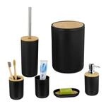 Relaxdays Badezimmer Set, 6-teilig, Badaccessoires Kunststoff, Bambus, komplette