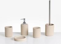 Badaccessoires Set 5-teilig Kunstharz Hellbeige Rillenoptik Bad-Zubeh&ouml;r Camana