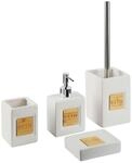 Badezimmer Set beige/Heller Holzfarbton 4-teilig Dolomit mit Aufschrift Kourou