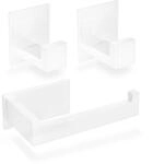 ECENCE Toilettenpapierhalter + 2 Handtuchhaken ohne Bohren Weiss | Badezimmerset