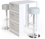 Vicco Bartisch-Set, Wei&szlig;, 57 x 80 cm | mit 2 Barhockern, f&uuml;r flexible Nutzung...