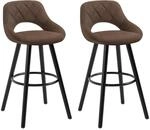 WOLTU Barhocker 2er Set, Hocker mit Lehne, aus Holz Stoffbezug, Dunkelbraun 