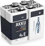 ANSMANN Akku 9V Block Typ 300mAh NiMH 4 St&uuml;ck mit geringer Selbstentladung -