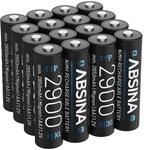 ABSINA Akku AA wiederaufladbar 2900 NiMH mit 1,2V & min. 2650mAh | 16er Pack