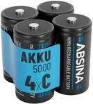 ABSINA LR 14 Batterien C Baby aufladbar 5000 mit 1,2 Volt & min. 4500mAh | 4er...