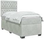 vidaXL Boxspringbett mit Matratze mit Kopfteil Hellgrau Einzeln Samt