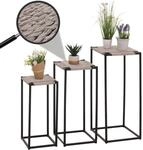 Mendler 3er-Set Blumentisch HWC-N70 Metall Papierseil - grau | Beistelltisch, Tisch,