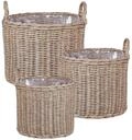 Blumenkorb Rattan braun 3er Set rund geflochten mit Folie Griffen Boho Pendula