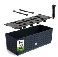 BigDean 2X Blumenkasten mit Wasserspeicher Rattanoptik anthrazit 51x18x18cm 