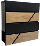 Relaxdays Briefkasten, Holzoptik, mit Zeitungsfach, schwarz/Natur | Postkasten, HBT: