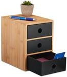 Relaxdays Schreibtisch Organizer, 3 Schubladen, Bambus & MDF, Schreibtischbutler